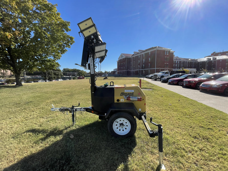 2021 Allmand NLV3GR (4) LED Light Fixture 350W, 23' Vertical Mast, 3kW Prime, Towable, Deep Sea L401, Leveling Jacks, Yanmar T4F 5.8hp