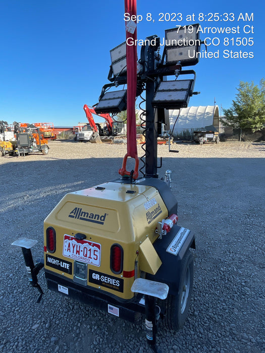 2022 Allmand NLV3GR (4) LED Light Fixture 350W, 23' Vertical Mast, 3kW Prime, Towable, ES Decals, T3