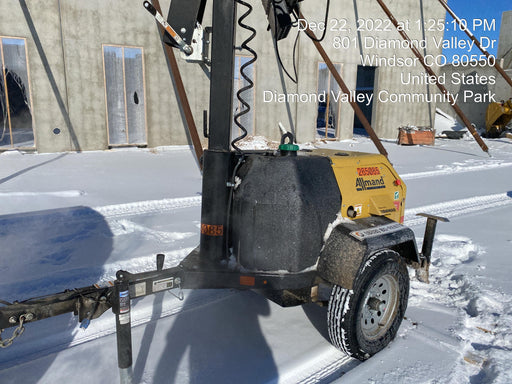 2022 Allmand NLV3GR (4) LED Light Fixture 350W, 23' Vertical Mast, 3kW Prime, Towable, ES Decals, T3