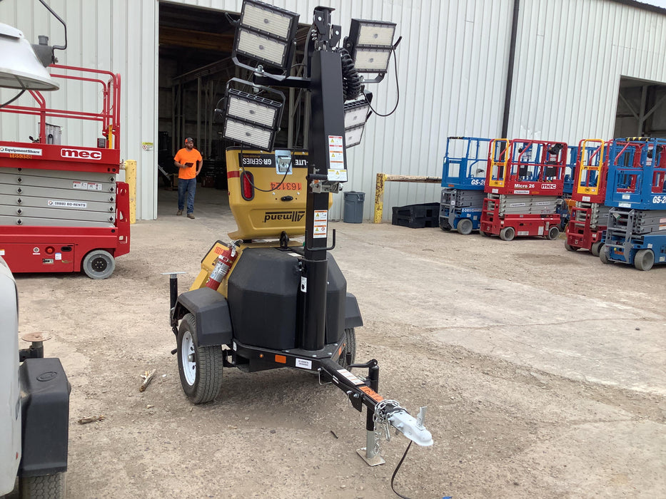 2021 Allmand NLV3GR (4) LED Light Fixture 350W, 23' Vertical Mast, 3kW Prime, Towable, Deep Sea L401, Leveling Jacks, Yanmar T4F 5.8hp