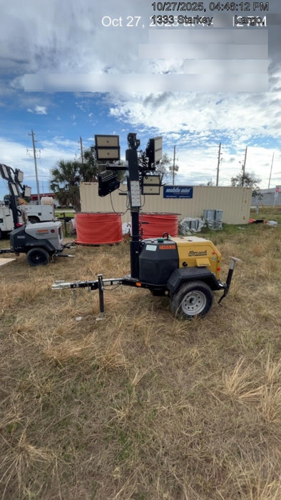 2022 Allmand NLV3GR (4) LED Light Fixture 350W, 23' Vertical Mast, 3kW Prime, Towable, ES Decals, T3