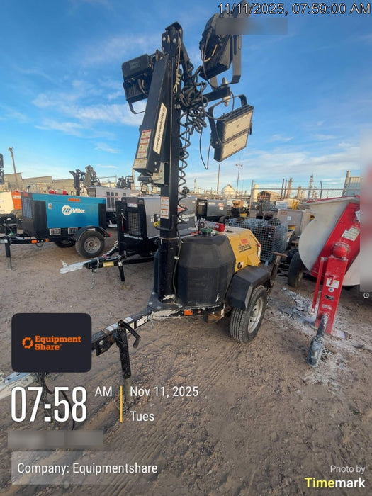 2022 Allmand NLV3GR (4) LED Light Fixture 350W, 23' Vertical Mast, 3kW Prime, Towable, Deep Sea L401, Leveling Jacks, Yanmar T4F 5.8hp