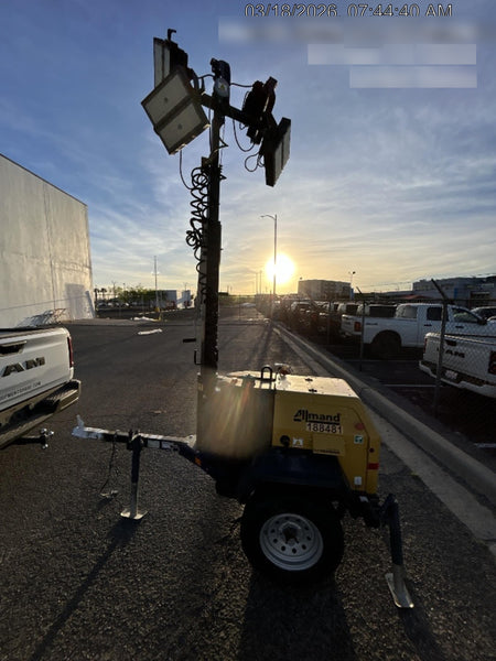 Allmand NLV3GR (4) LED Light Fixture 350W, 23' Vertical Mast, 3kW Prime, Towable, Deep Sea L401, Leveling Jacks, Yanmar T4F 5.8hp