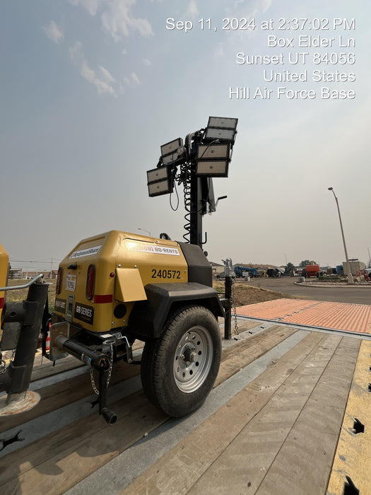 2022 Allmand NLV3GR (4) LED Light Fixture 350W, 23' Vertical Mast, 3kW Prime, Towable, Deep Sea L401, Leveling Jacks, Yanmar T4F 5.8hp