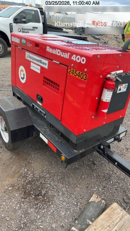2022 Shindaiwa DGW400MDL Kubota D902 Engine, 23 HP, Dual Op Welder, Wire, Arc, Droop Stick, Tig, and CC Stick Functionality, Simulphase, 3 Phase and 1 Phase Gen Output, Single Axle NB Trlr, Slr Trckl Chrg 12V 12W, Fire Ext