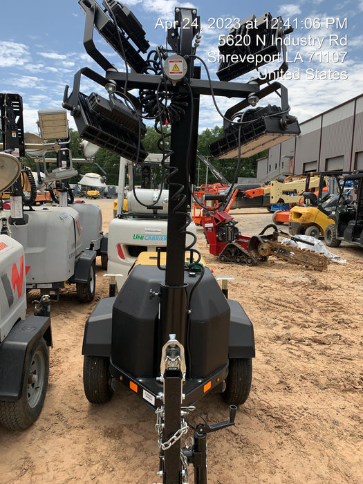 2022 Allmand NLV3GR (4) LED Light Fixture 350W, 23' Vertical Mast, 3kW Prime, Towable, Deep Sea L401, Leveling Jacks, Yanmar T4F 5.8hp