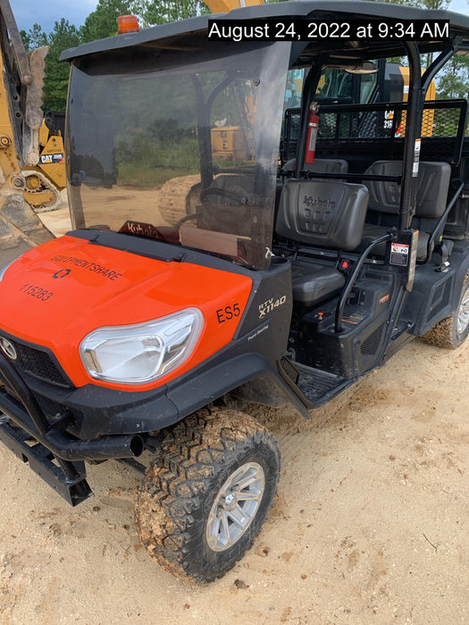 2020 Kubota RTV-X1140WL-H 4 seat diesel cart, plastic canopy, HD tires, steel wheels, tinted windshield, strobe light, and backup alarm