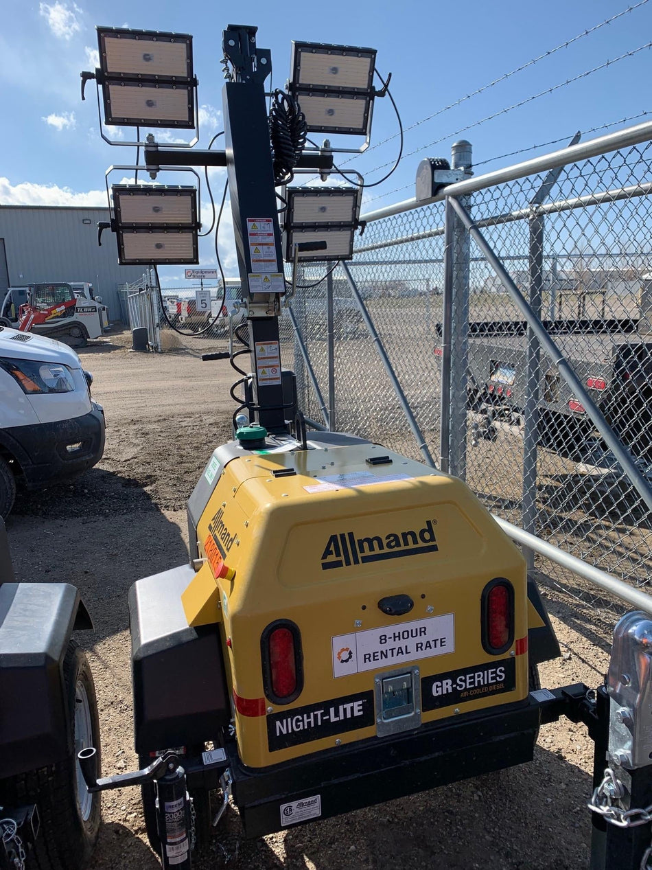 2022 Allmand NLV3GR (4) LED Light Fixture 350W, 23' Vertical Mast, 3kW Prime, Towable, Deep Sea L401, Leveling Jacks, Yanmar T4F 5.8hp