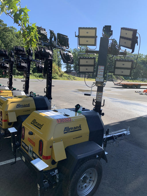 2021 Allmand NLV3GR (4) LED Light Fixture 350W, 23' Vertical Mast, 3kW Prime, Towable, Deep Sea L401, Leveling Jacks, Yanmar T4F 5.8hp