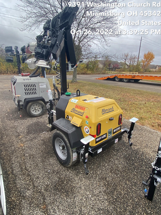 2022 Allmand NLV3GR (4) LED Light Fixture 350W, 23' Vertical Mast, 3kW Prime, Towable, ES Decals, T3