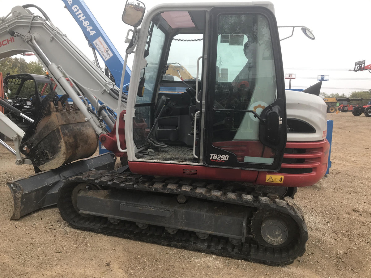 2019 Takeuchi TB290 Cab/Heat/AC Rubber tracks, Dozer blade, Travel alarm, Auxiliary hydraulics Manual QC, Hydraulic thumb, 18", 24", and 36" Buckets