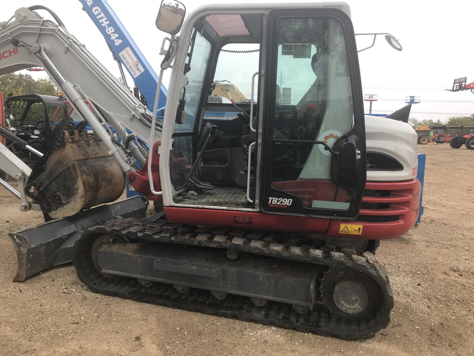 2019 Takeuchi TB290 Cab/Heat/AC Rubber tracks, Dozer blade, Travel alarm, Auxiliary hydraulics Manual QC, Hydraulic thumb, 18", 24", and 36" Buckets