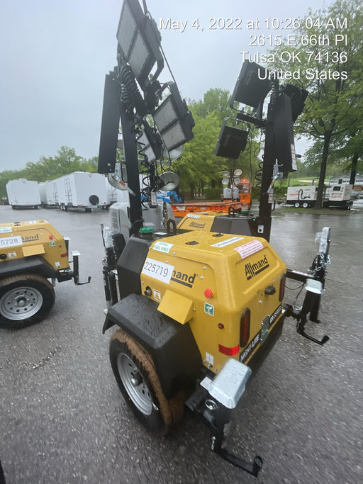 2022 Allmand NLV3GR (4) LED Light Fixture 350W, 23' Vertical Mast, 3kW Prime, Towable, Deep Sea L401, Leveling Jacks, Yanmar T4F 5.8hp