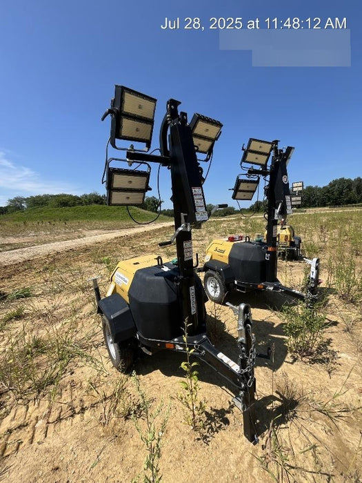 2021 Allmand NLV3GR (4) LED Light Fixture 350W, 23' Vertical Mast, 3kW Prime, Towable, Deep Sea L401, Leveling Jacks, Yanmar T4F 5.8hp