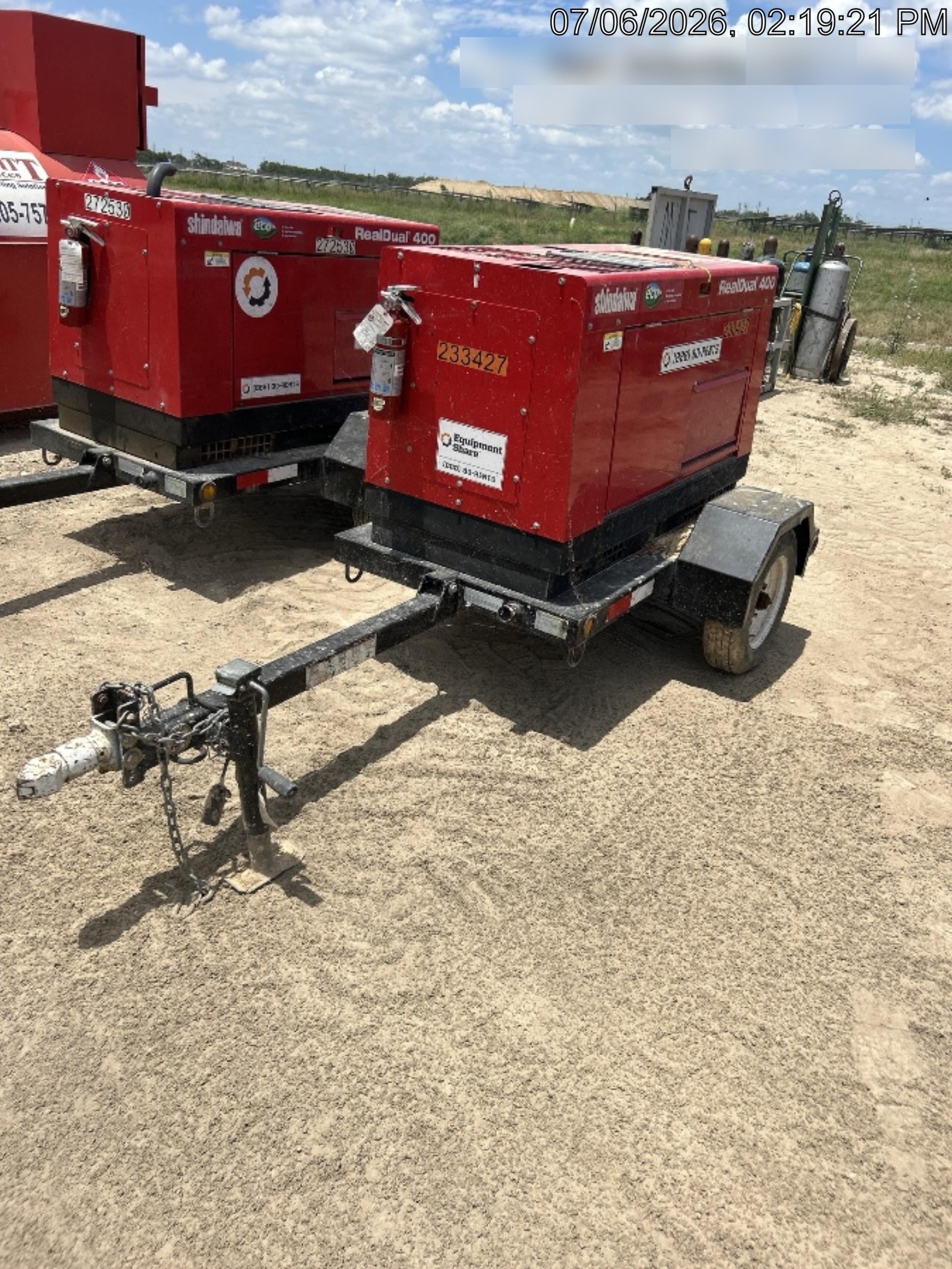 2022 Shindaiwa DGW400MDL Kubota D902 Engine, 23 HP, Dual Op Welder, Wire, Arc, Droop Stick, Tig, and CC Stick Functionality, Simulphase, 3 Phase and 1 Phase Gen Output, Single Axle NB Trlr, Slr Trckl Chrg 12V 12W, Fire Ext