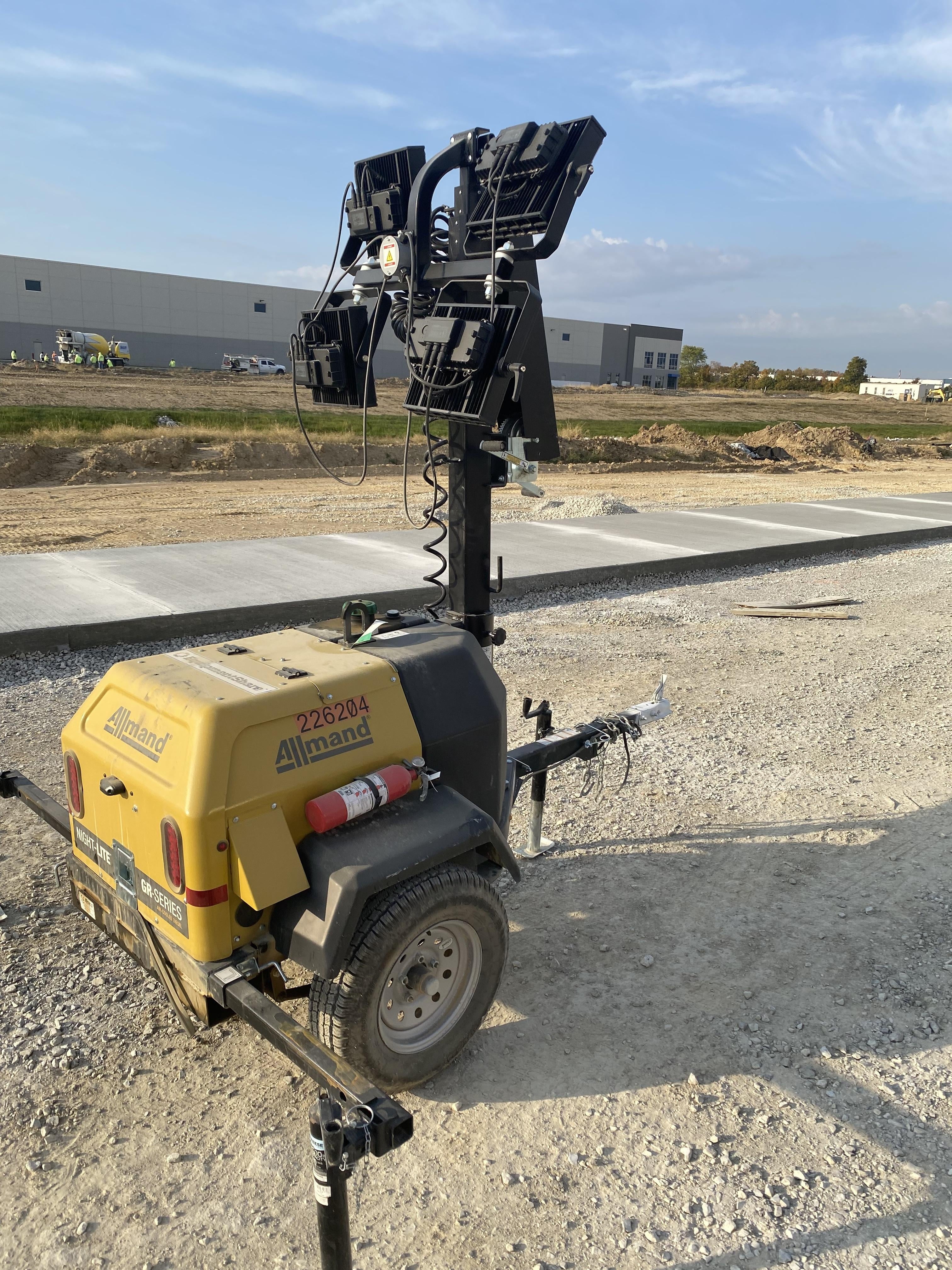 2022 Allmand NLV3GR (4) LED Light Fixture 350W, 23' Vertical Mast, 3kW Prime, Towable, Deep Sea L401, Leveling Jacks, Yanmar T4F 5.8hp
