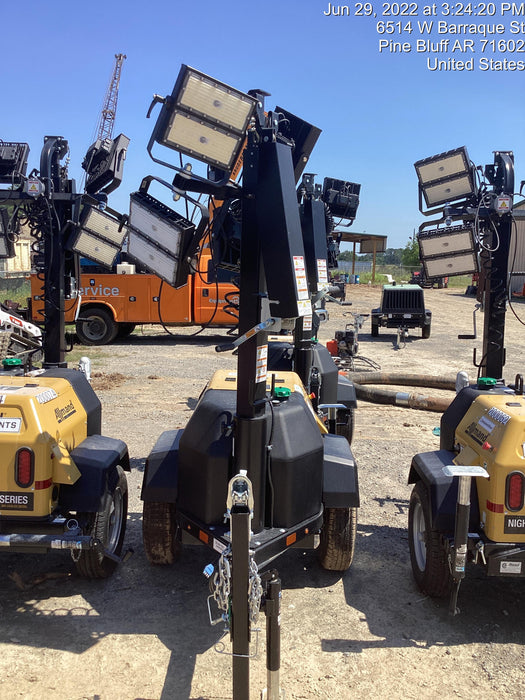 2022 Allmand NLV3GR (4) LED Light Fixture 350W, 23' Vertical Mast, 3kW Prime, Towable, Deep Sea L401, Leveling Jacks, Yanmar T4F 5.8hp