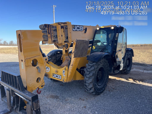 2019 JCB 512-56 Enclosed Cab, 109 HP, Solid Tires, Worklights, Beacon, Aux Hydraulics, Lifting Eye w/60" Carriage/60" Forks