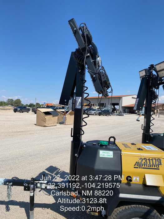 2022 Allmand NLV3GR (4) LED Light Fixture 350W, 23' Vertical Mast, 3kW Prime, Towable, Deep Sea L401, Leveling Jacks, Yanmar T4F 5.8hp