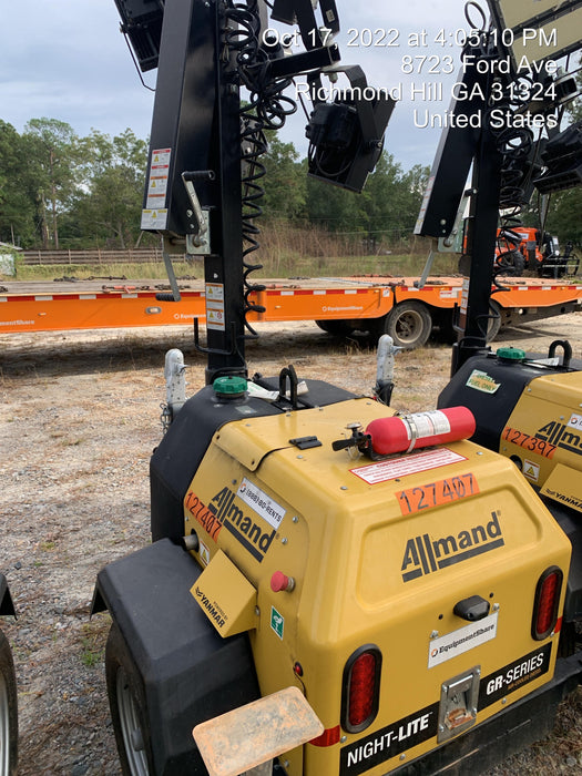 2021 Allmand NLV3GR (4) LED Light Fixture 350W, 23' Vertical Mast, 3kW Prime, Towable, Deep Sea L401, Leveling Jacks, Yanmar T4F 5.8hp