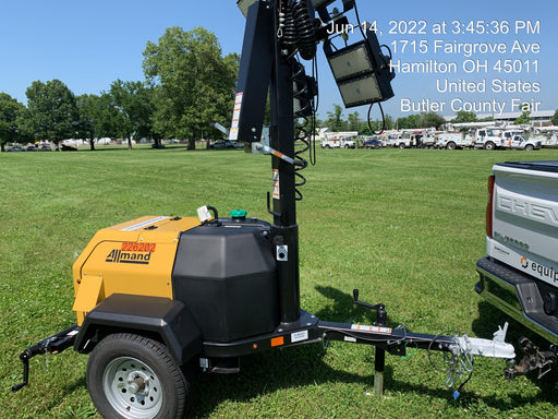 2022 Allmand NLV3GR (4) LED Light Fixture 350W, 23' Vertical Mast, 3kW Prime, Towable, Deep Sea L401, Leveling Jacks, Yanmar T4F 5.8hp