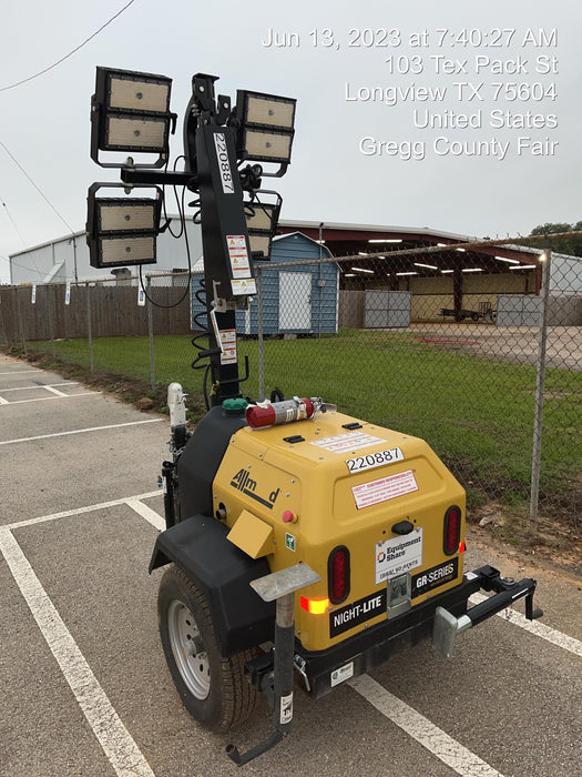 2022 Allmand NLV3GR (4) LED Light Fixture 350W, 23' Vertical Mast, 3kW Prime, Towable, Deep Sea L401, Leveling Jacks, Yanmar T4F 5.8hp