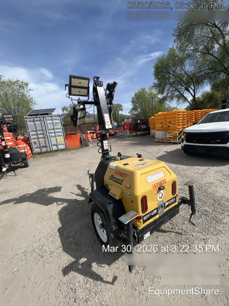 Allmand NLV3GR (4) LED Light Fixture 350W, 23' Vertical Mast, 3kW Prime, Towable, Deep Sea L401, Leveling Jacks, Yanmar T4F 5.8hp