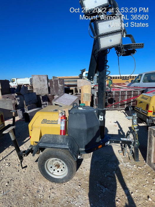 2022 Allmand NLV3GR (4) LED Light Fixture 350W, 23' Vertical Mast, 3kW Prime, Towable, Deep Sea L401, Leveling Jacks, Yanmar T4F 5.8hp