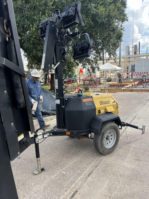 2022 Allmand NLV3GR (4) LED Light Fixture 350W, 23' Vertical Mast, 3kW Prime, Towable, Deep Sea L401, Leveling Jacks, Yanmar T4F 5.8hp