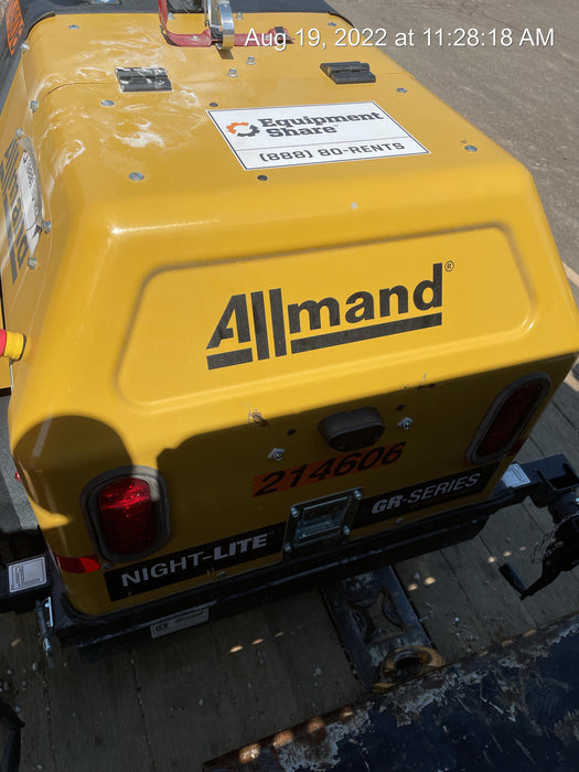 2022 Allmand NLV3GR (4) LED Light Fixture 350W, 23' Vertical Mast, 3kW Prime, Towable, Deep Sea L401, Leveling Jacks, Yanmar T4F 5.8hp