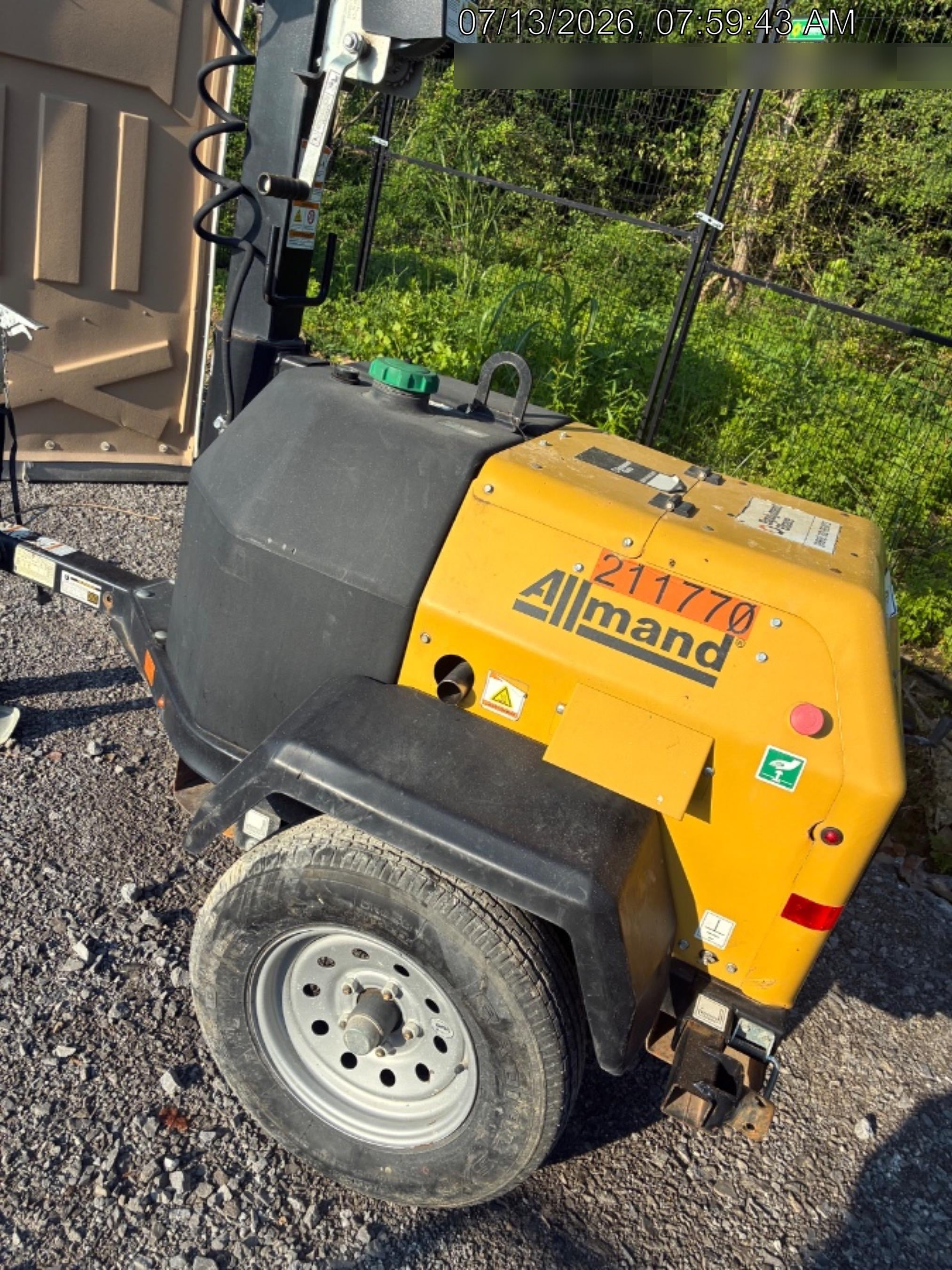2022 Allmand NLV3GR (4) LED Light Fixture 350W, 23' Vertical Mast, 3kW Prime, Towable, Deep Sea L401, Leveling Jacks, Yanmar T4F 5.8hp