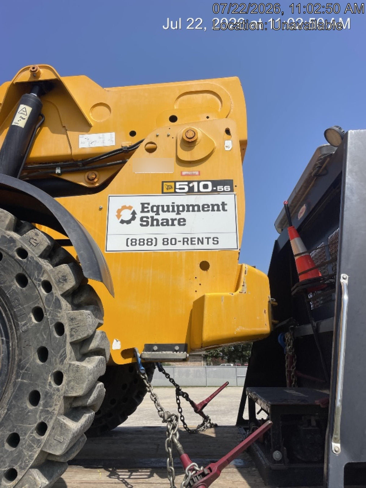 2019 JCB 510-56 74 HP w/CAB/HVAC, Beacon, Worklights, Aux Hydraulics, Solid Tires 66" Carriage/60" Forks