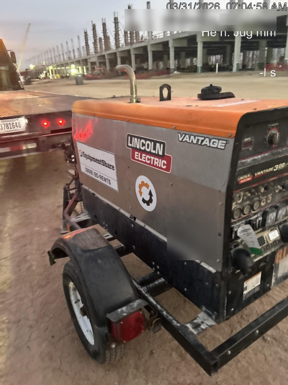 2019 Lincoln Electric Vantage 322 Ready-Pak 3, Two Wheel Trailer, Fender and Light Kit, Cable Rack