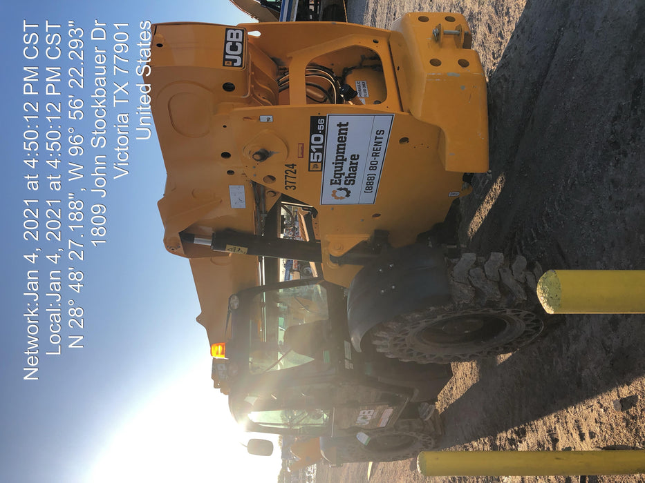 2019 JCB 510-56 74 HP w/CAB/HVAC, Beacon, Worklights, Aux Hydraulics, Solid Tires 66" Carriage/60" Forks