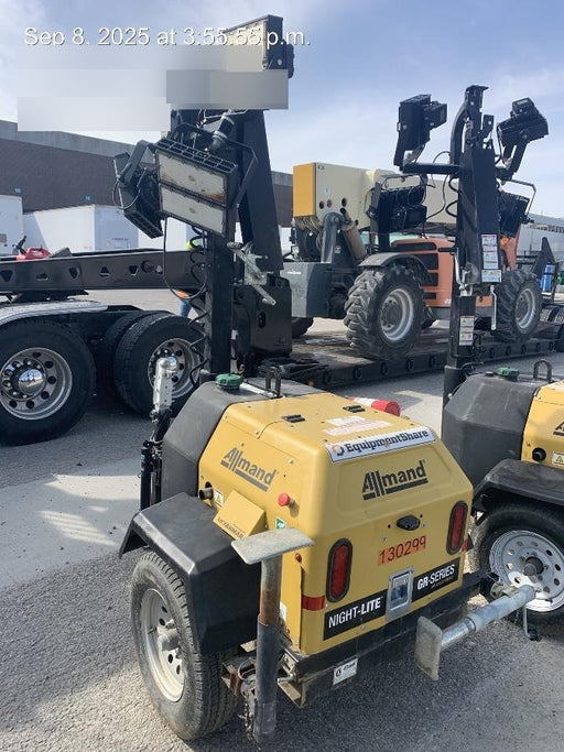 2021 Allmand NLV3GR (4) LED Light Fixture 350W, 23' Vertical Mast, 3kW Prime, Towable, Deep Sea L401, Leveling Jacks, Yanmar T4F 5.8hp