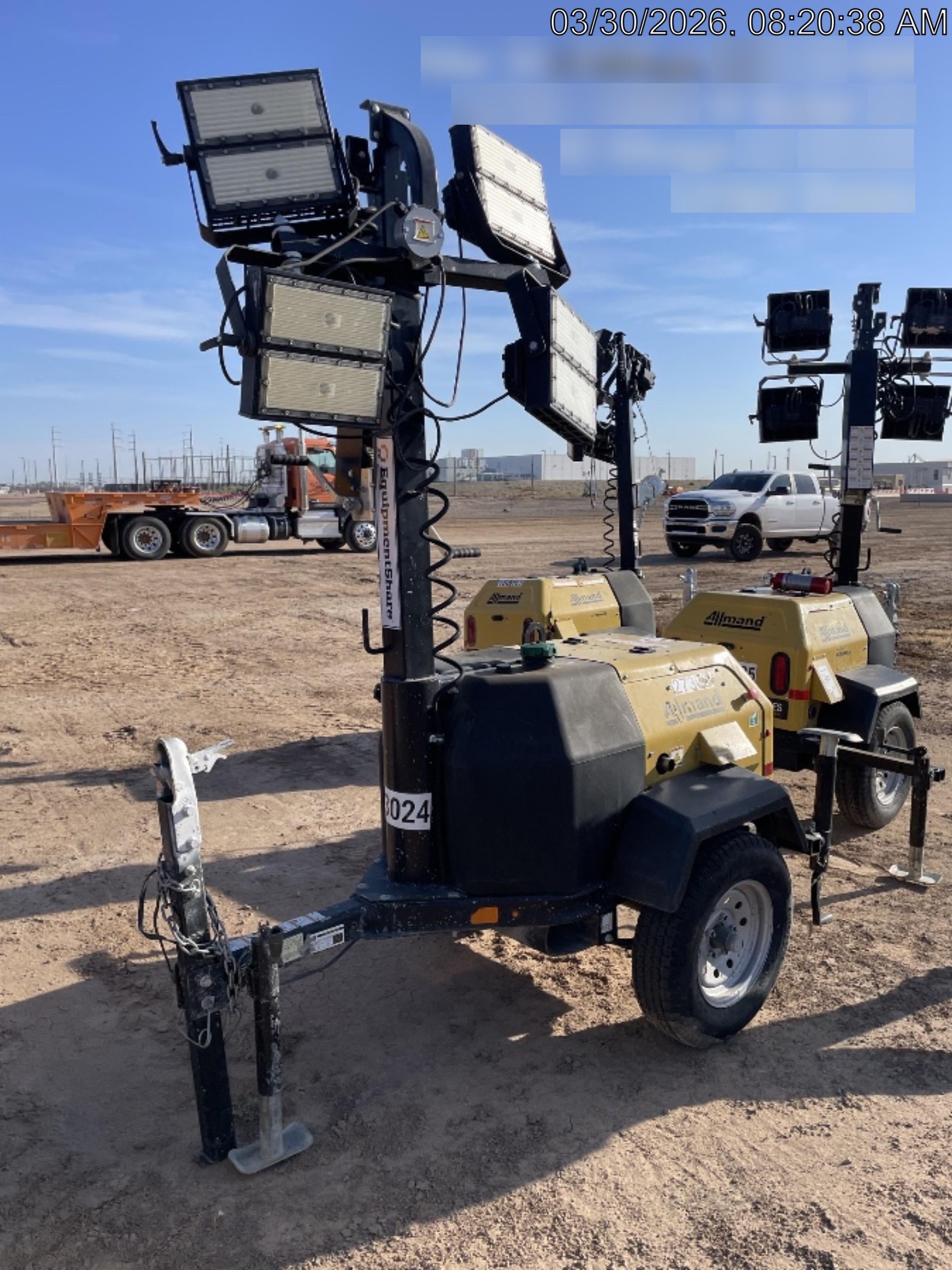 2022 Allmand NLV3GR (4) LED Light Fixture 350W, 23' Vertical Mast, 3kW Prime, Towable, ES Decals, T3