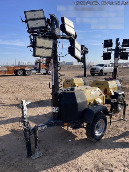 2022 Allmand NLV3GR (4) LED Light Fixture 350W, 23' Vertical Mast, 3kW Prime, Towable, ES Decals, T3