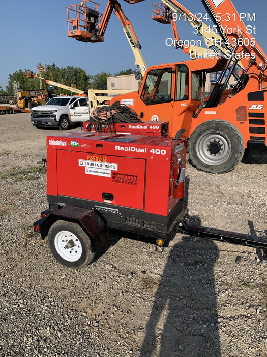 2022 Shindaiwa DGW400MDL Kubota D902 Engine, 23 HP, Dual Op Welder, Wire, Arc, Droop Stick, Tig, and CC Stick Functionality, Simulphase, 3 Phase and 1 Phase Gen Output, Single Axle NB Trlr, Slr Trckl Chrg 12V 12W, Fire Ext