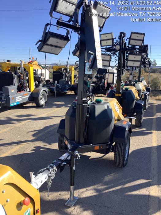 2022 Allmand NLV3GR (4) LED Light Fixture 350W, 23' Vertical Mast, 3kW Prime, Towable, ES Decals, T3