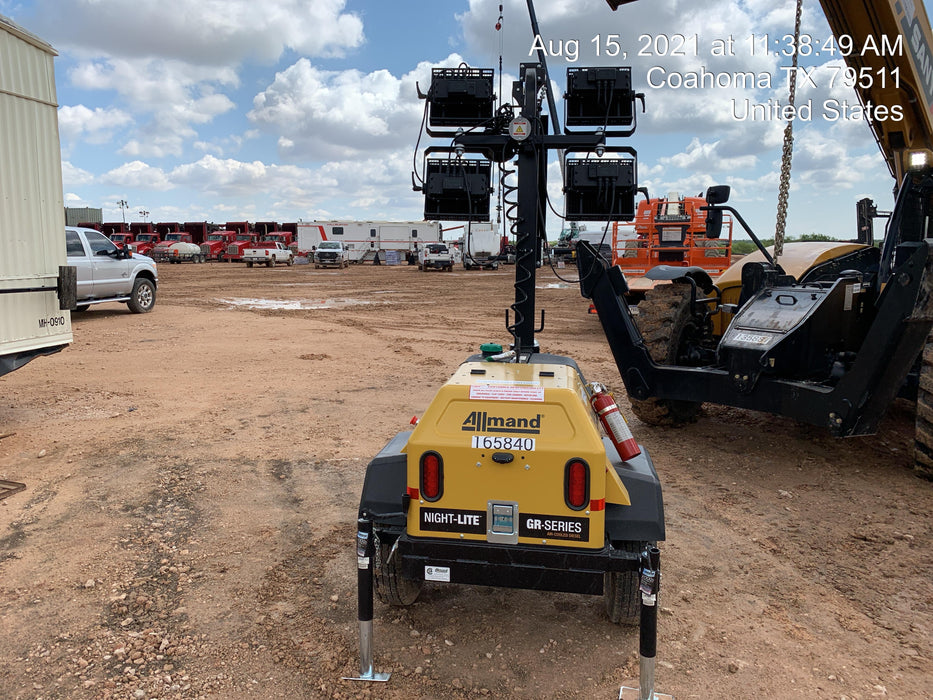 2021 Allmand NLV3GR (4) LED Light Fixture 350W, 23' Vertical Mast, 3kW Prime, Towable, Deep Sea L401, Leveling Jacks, Yanmar T4F 5.8hp