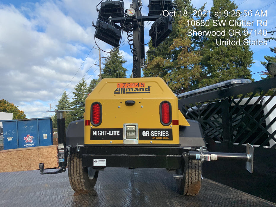 2021 Allmand NLV3GR (4) LED Light Fixture 350W, 23' Vertical Mast, 3kW Prime, Towable, Deep Sea L401, Leveling Jacks, Yanmar T4F 5.8hp