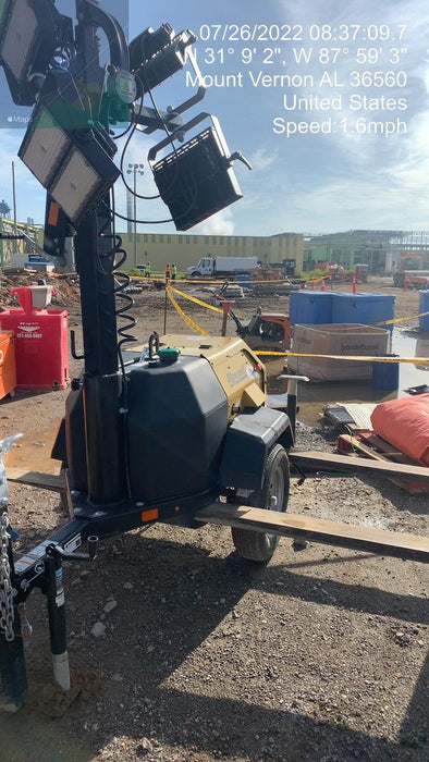 2022 Allmand NLV3GR (4) LED Light Fixture 350W, 23' Vertical Mast, 3kW Prime, Towable, Deep Sea L401, Leveling Jacks, Yanmar T4F 5.8hp