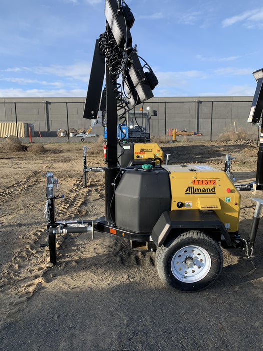 2021 Allmand NLV3GR (4) LED Light Fixture 350W, 23' Vertical Mast, 3kW Prime, Towable, Deep Sea L401, Leveling Jacks, Yanmar T4F 5.8hp