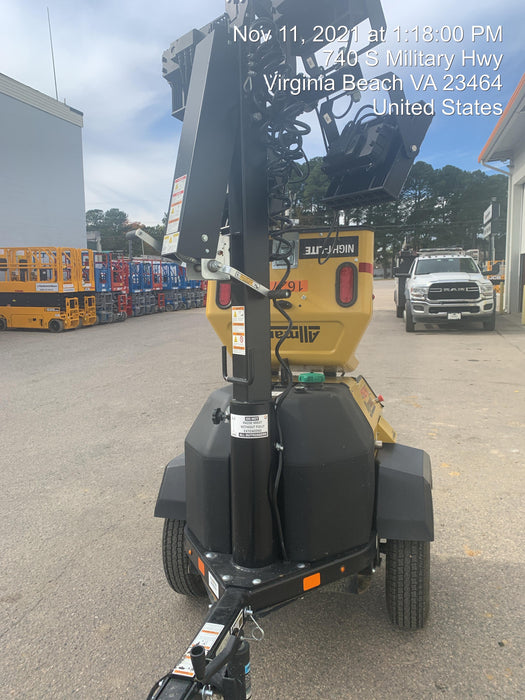 2021 Allmand NLV3GR (4) LED Light Fixture 350W, 23' Vertical Mast, 3kW Prime, Towable, Deep Sea L401, Leveling Jacks, Yanmar T4F 5.8hp