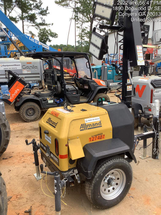 2021 Allmand NLV3GR (4) LED Light Fixture 350W, 23' Vertical Mast, 3kW Prime, Towable, Deep Sea L401, Leveling Jacks, Yanmar T4F 5.8hp