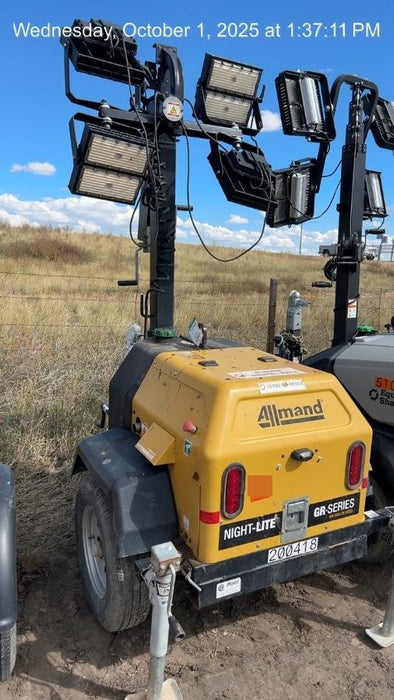 2022 Allmand NLV3GR (4) LED Light Fixture 350W, 23' Vertical Mast, 3kW Prime, Towable, Deep Sea L401, Leveling Jacks, Yanmar T4F 5.8hp