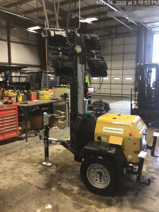 2022 Allmand NLV3GR (4) LED Light Fixture 350W, 23' Vertical Mast, 3kW Prime, Towable, Deep Sea L401, Leveling Jacks, Yanmar T4F 5.8hp