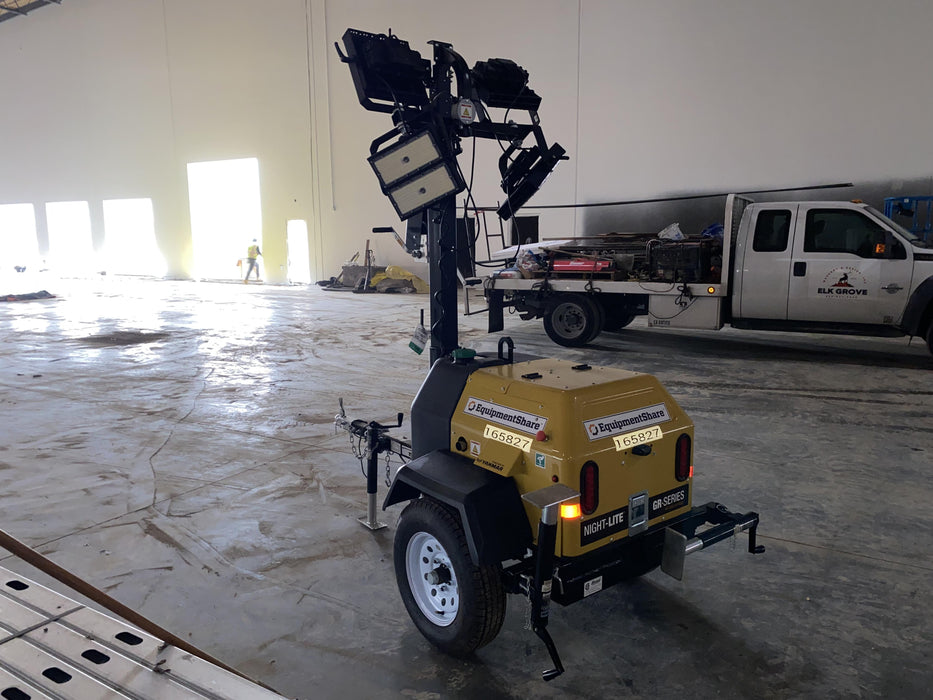 2021 Allmand NLV3GR (4) LED Light Fixture 350W, 23' Vertical Mast, 3kW Prime, Towable, Deep Sea L401, Leveling Jacks, Yanmar T4F 5.8hp