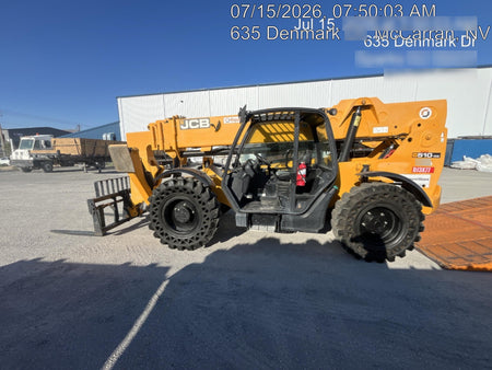 2019 JCB 510-56 74 HP w/Open ROPS, Beacon, Aux Hydraulics, Worklights, Solid Tires w/60" Carriage/Forks