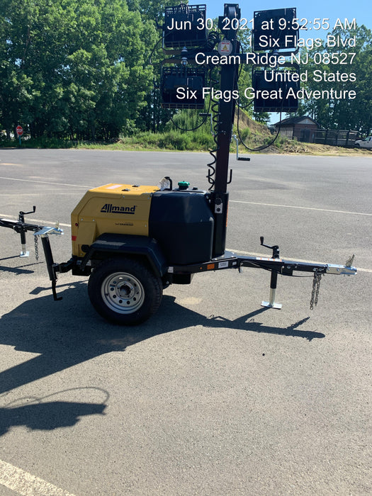 2021 Allmand NLV3GR (4) LED Light Fixture 350W, 23' Vertical Mast, 3kW Prime, Towable, Deep Sea L401, Leveling Jacks, Yanmar T4F 5.8hp